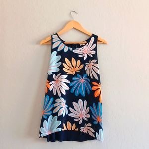 LOFT flowing bold vibrant floral sleeveless tunic tank blouse Colorful SZ Medium